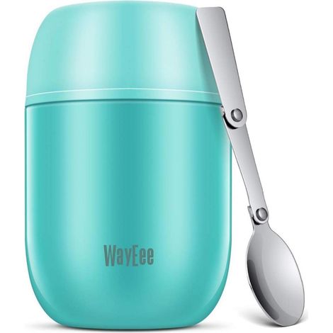 Thermobehälter für Essen 450ml Edelstahl mit Löffel, BPA-frei, Blau (1/5)