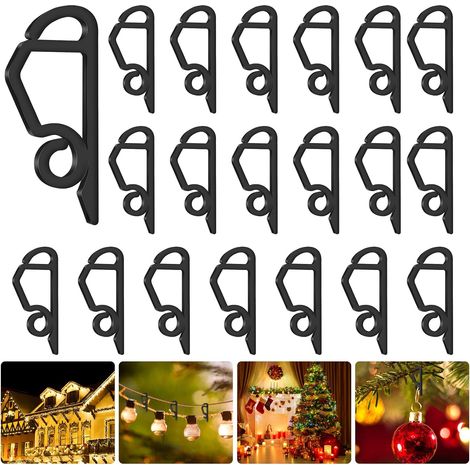 120 Crochets de Gouttière pour Lumières D'extérieur, Clips de Gouttière en Plastique pour Suspendre Des Lumières, Des Guirlandes Lumineuses (Noir) (1/5)