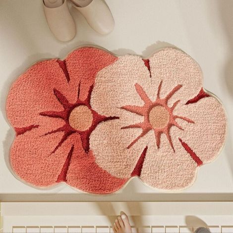 45 x 70 cm Bath Mat, Soft Thickened Microfiber Flower Bathroom Mat, Strong Absorbent Non-Slip Bathtub Floor Mat, Machine Washable Plush Decorative Rug (1/5)