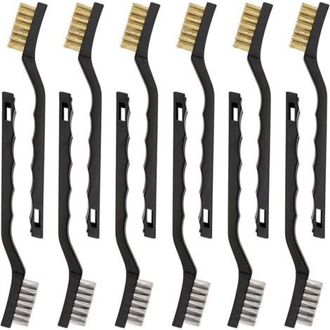 Brosse en acier inoxydable et laiton, mini-brosse métallique, paquet de 12 (1/4)
