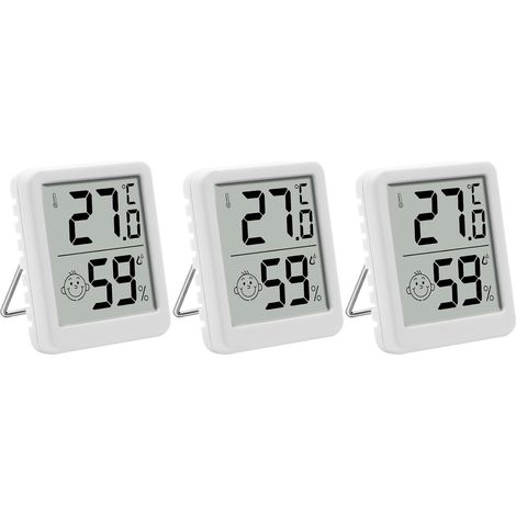 Lot de 3 thermomètres hygromètre d'intérieur avec écran LCD numérique avec affichage smiley pour chambre de bébé, salon, bureau, serre (1/5)