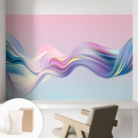 Papier peint intissé avec imprimé pour décoration intérieure pour rénovation a motif - Colle incluse gratuite Vagues colorées 104x70 cm (1/5)