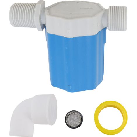 Vanne de contrôle automatique du niveau d'eau, type intérieur 3/4 po, à flotteur intérieur en nylon pour réservoir d'eau, aquarium, alimentation solaire, entrée latérale bleue (1/5)