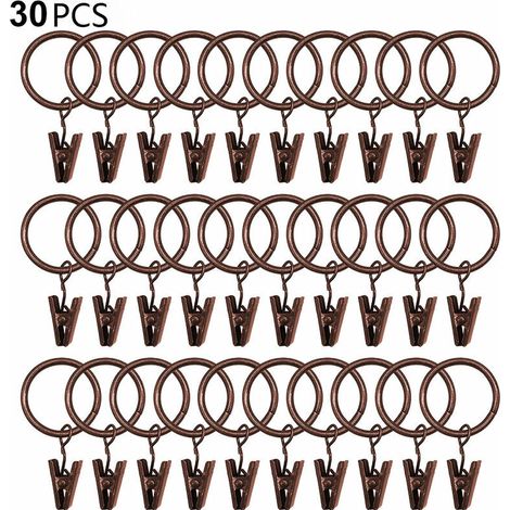royaluxe -30 anneaux de rideau PCS avec pinces, pinces à draperie solides, crochets sur support de tige de tension, diamètre intérieur oeillets en métal rideaux décoratifs cintres de fenêtre, rouge (1/5)