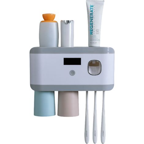 1 stérilisateur de brosses à dents, mural sans perçage, avec fonction UV, porte-brosse intégré et support pour dentifrice (1/5)
