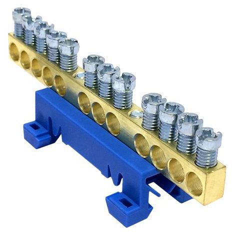 Bornier de neutre IP00 bleu 9 bornes pour câble de 1,5 à 16mm² - rail DIN - MOREK