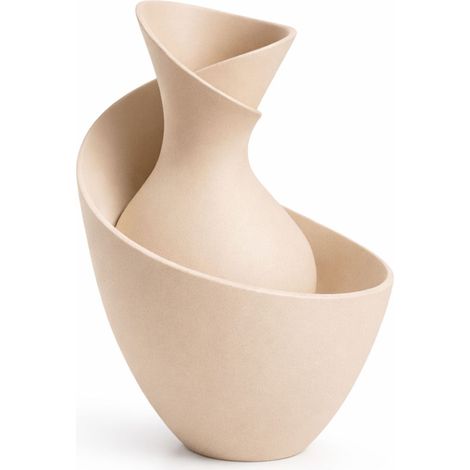 Vase décoratif beige torsadé, décoration intérieure minimaliste (1/3)