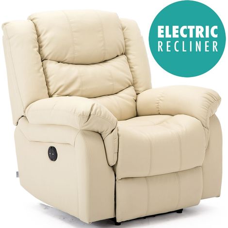 SEATTLE ELECTRIC CREAM LEATHER AUTO RECLINER ARMCHAIR SOFA HOME LOUNGE CHAIR