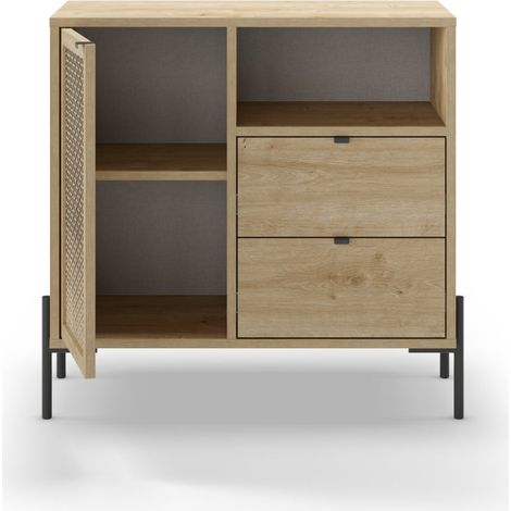 STERA - Mini commode 1 porte 84cm en mélamine - Chêne clair (1/5)