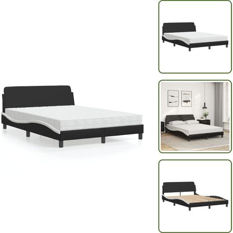 The Living Store Bett mit Matratze "Dover" Schwarz und Weiß 140x200 cm Kunstleder - Kunstlederbett (1/5)