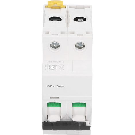 Disjoncteur bipolaire basse tension, pouvoir de coupure de 6000 A, montage sur rail DIN, 63 A, 400 V CA (1/5)