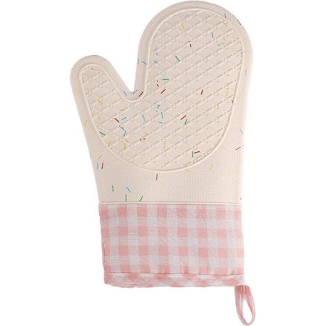 Gants de cuisine en silicone et coton anti-brûlure, antidérapants et résistants à la chaleur pour micro-ondes (rose) (1/5)
