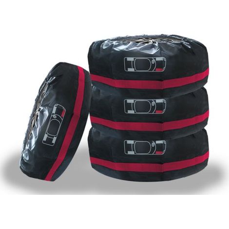 4 piezas,Fundas para neumáticos,Funda para neumático,Funda protectora para neumáticos de coche,Para neumáticos de 19 a 23 pulgadas,Negro y rojo (1/4)