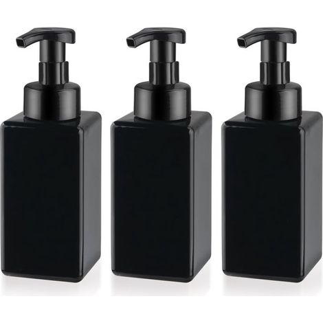 Distributeur de savon - Lot de 3 (450 ml) - Pompe à savon - Flacon vide de voyage - Pompe vide - Rechargeable - Distributeur à pompe - Noir (1/5)