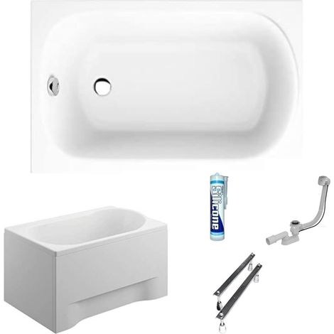 ECOLAM Baignoire rectangle acrylique Mini Polimat 110x70 cm + tablier  pieds siphon + silicone  Original produit Belle forme (1/5)