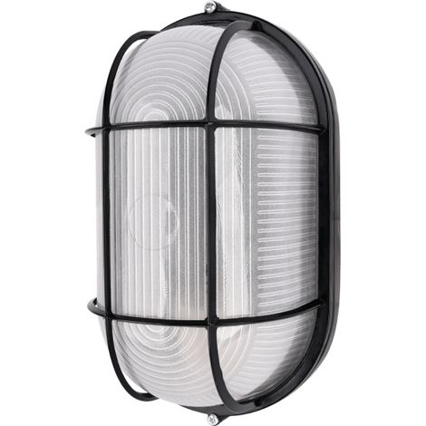 Plafonnier Extérieur Ovale Pour Ampoule LED E27 IP44 Hublot Extérieur Plafonnier Grille Noir