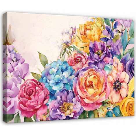 Leinwandbild Moderne Blumen Abstrakt, zeitgenössische Wanddeko für Schlafzimmer und Wohnzimmer, hochauflösender Druck, 40 x 30 cm