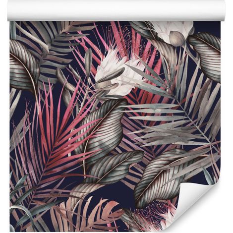 Carta da parati con bellissime piante su sfondo scuro per soggiorno e camera da letto 50x1000 cm (1/5)