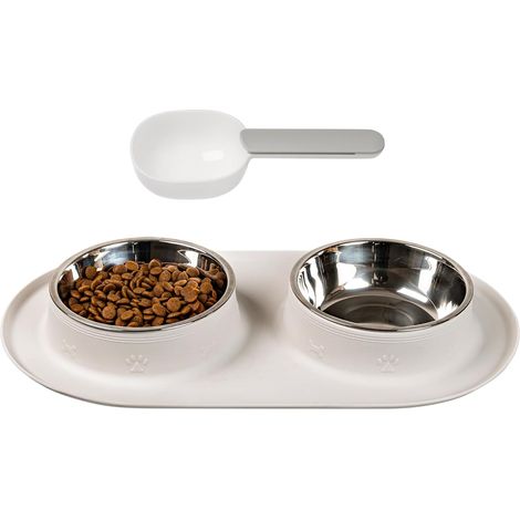 Ciotola per cani e gatti - Doppia ciotola antiscivolo in acciaio inox per acqua e cibo con tappetino in silicone e cucchiaio inclusi (1/5)