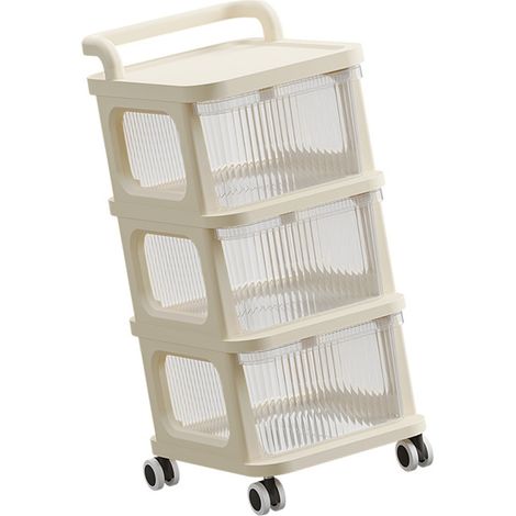 Chariot de rangement roulant multifonction avec tiroir transparent et roulettes, idéal pour la chambre, la cuisine ou le bureau (3 niveaux).