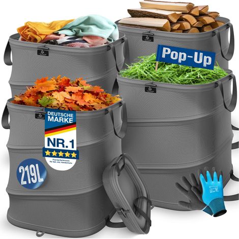 KESSER® Pop-Up-Gartensack, selbststehend - 4x 219 L, Anthrazit / Schwarz