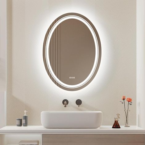 Specchio Bagno con LED Luce Ovale Retroilluminato + Frontale Specchio Smart Bagno 50x70cm