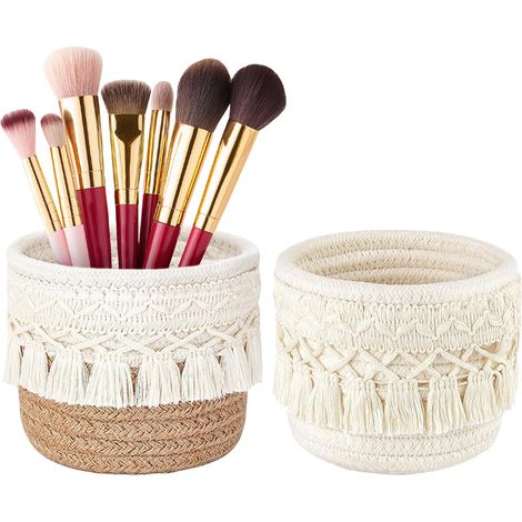 2 Pièces 12×10cm Pot Pinceau Maquillage Bohème pour Stylos,Pinceaux (1/5)