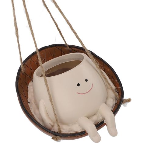 Pots de fleurs suspendus avec tête fleur en résine, pot à visage oscillant pour chaîne forme cœur (1/4)