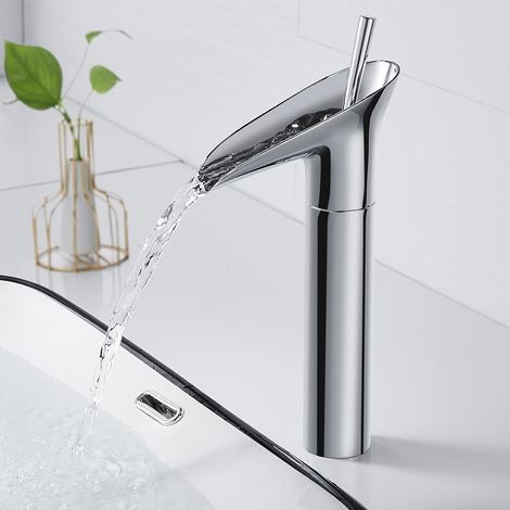 Grifo de baño, monomando, cromado, retro, mezclador, grifo de lavabo alto de latón para encimera (1/5)