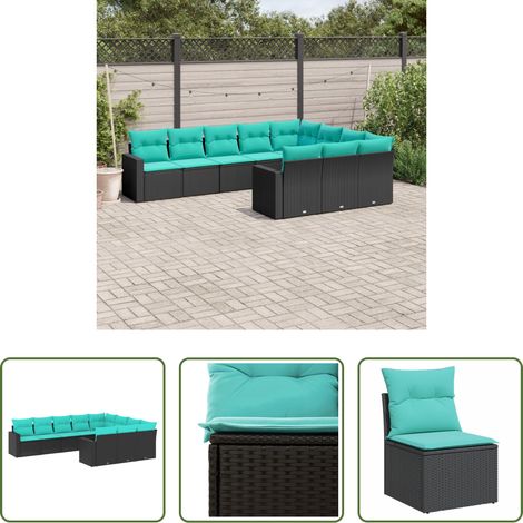 vidaXL Canapé en résine - Salon de jardin 10 pcs avec coussins noir résine tressée (1/5)