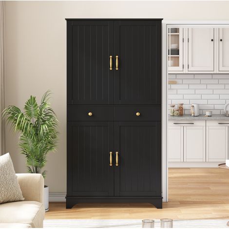 Armario alto de almacenamiento MDF negro 77 x 40 x 181 cm con estantes regulables y cajones (1/5)