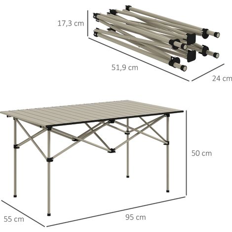 Table de camping pliante avec plateau enroulable, structure en X, table de jardin en aluminium, légère, table d'appoint pour 2 personnes, idéale pour le jardin, le balcon ou le camping, 95 x 55 cm, ka (1/5)