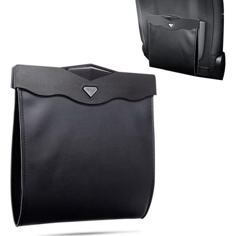 Sac Poubelle de Voiture, Poubelle de Voiture PU étanche Portative Sac Poubelle Siège Auto Sac de Rangement pour Voiture, Sac à Ordures Suspendu Sac de Rangement pour Voiture (Noir) (1/5)