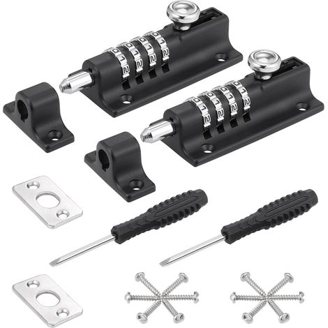 Lot de 2 serrures à combinaison, serrure de porte combinée à 4 chiffres avec vis, loquet sans trous, serrure coulissante antirouille, serrure à combinaison pour porte chambre terrasse