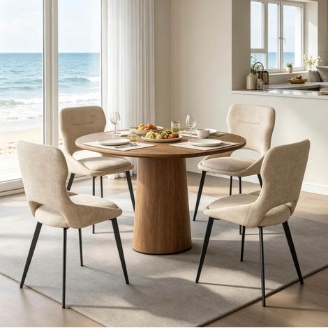 Set di 4 sedie da pranzo imbottite con braccioli in ciniglia e metallo 48x45x86 cm beige OKWISH (1/5)