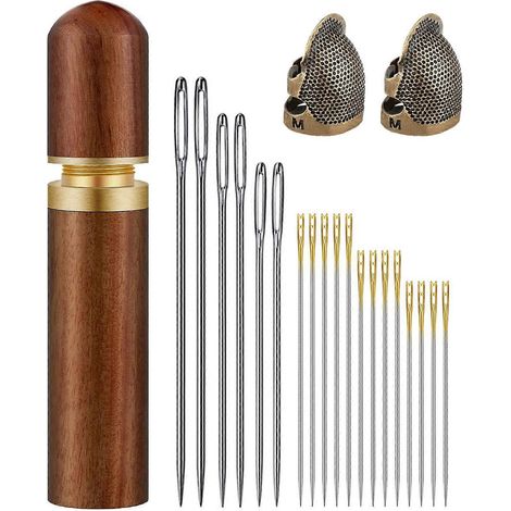 Nadelkästchen aus Holz zur Aufbewahrung von Nähnadeln, mit Fingerhut
