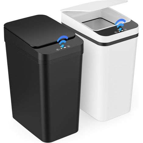 Set di 2 pattumiere con sensore, coperchio elettrico automatico, capacità 12 litri, 3 modalità di funzionamento, funzionamento silenzioso, a prova di perdite, per cucina, ufficio, soggiorno, bagno