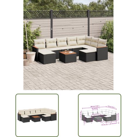 The Living Store 10-tlg. Garten-Sofagarnitur mit Kissen Schwarz Poly Rattan - Gartenmöbel Set - Gartensorte - Outdoor Möbel - Lounge Sofa - Esstisch (1/3)