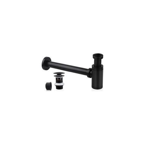 Siphon en Acier Inoxydable Noir pour Lavabo, Bonde Universelle, Réglable, Robuste Idéal pour Éviers et Lavabos. (1/5)