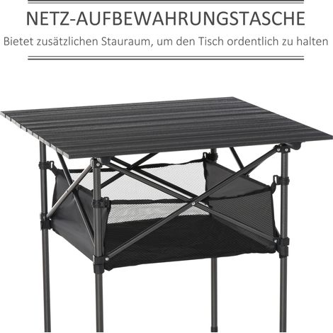 Table de camping pliante en aluminium noir avec housse en filet, table de pique-nique nomade pour extérieur, jardin, fête, balcon, 70x70x69 cm
