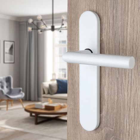 Ouvre&Déco – 2 poignées universelles Dualfit sur plaque ronde EDISON sans trou, Acier blanc mat bi-entraxe 165-195