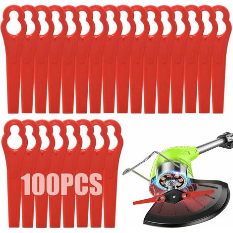 100 Pcs Plastic Grass Trimmer Blades, Cordless Strimmer Blades 83 mm Lawn Mower Cutting Blades Garden Mower Replacement Blades for Terratek Einhell Grass Strimmer-Red (1/5)