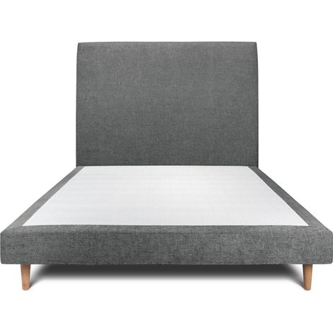 Lit 160x200cm avec tête de lit tapissier tissu et sommier tapissier gris anthracite - Hauteur totale : 29cm (1/5)