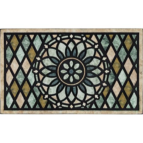 Felpudo de entrada de 61 x 91 cm, para exteriores, con base de goma antideslizante resistente, perfil bajo, diseño de flores.