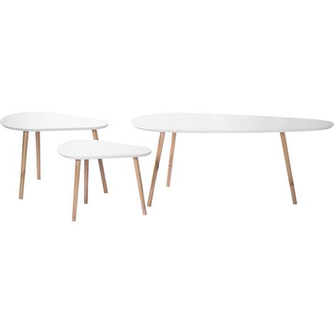CALICOSY - Set de 3 Tables Gigognes Blanc et Bois (1/5)
