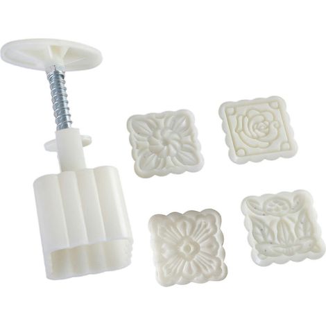 Moule à gâteaux de lune avec 4 tampons, en plastique ABS, pour pâte de haricots rouges, à presser à la main. Moule à dessert glacé multicolore pour les amateurs de cuisine. (1/5)