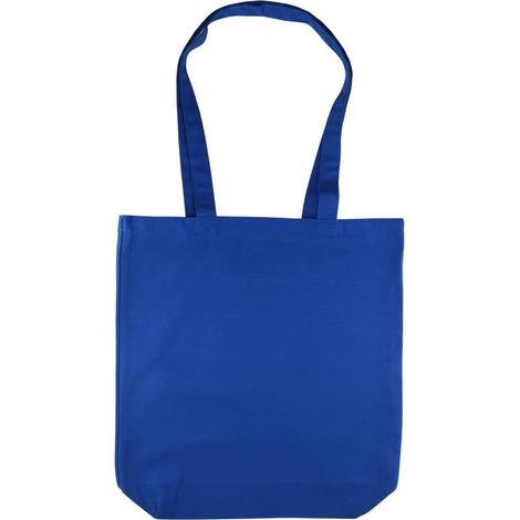 Bolsa de algodón de 220 g, 380 x 420 x 10 cm de ancho, con asas, sin estampado, 5 unidades, color azul. (1/5)