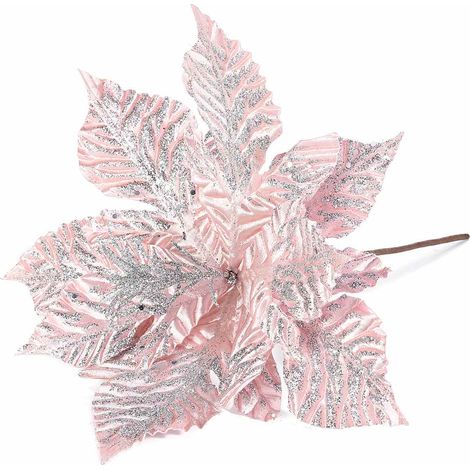 Stelle di Natale in stoffa rosa pick con glitter argentati, set da 12 pezzi, Ø 30 cm x 32 H