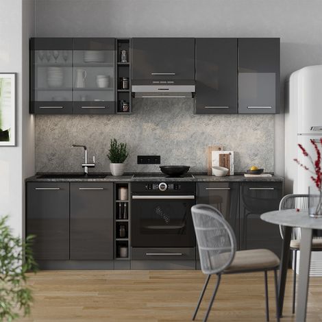 Cucina componibile Fame-Line, Antracite lucido, 235 cm , PL Rovere, Vicco (1/5)