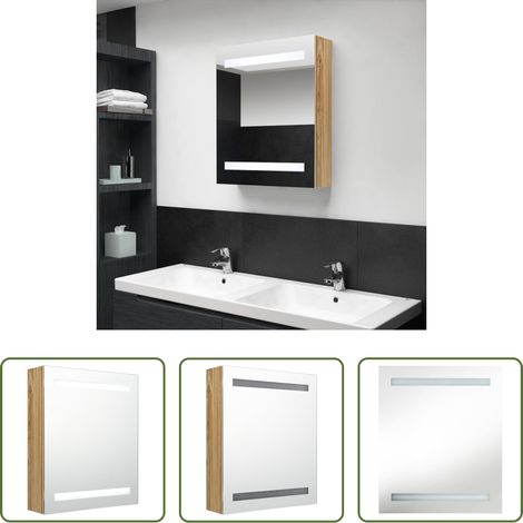 vidaXL LED-Badezimmer - LED-Bad-Spiegelschrank Eichen-Optik 50x14x60 cm (1/5)